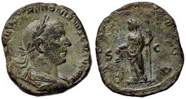 ROMANE IMPERIALI - Treboniano Gallo (251-253) - Sesterzio - Busto laureato a d. /R La Libertà stante a s. con berretto e scettro C. 64; RIC 114 (AE g....