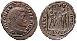 ROMANE IMPERIALI - Massenzio (306-312) - Follis (Ostia) - Testa laureata a d. /R Castore e Polluce affrontati con scettro tengono il loro cavallo per ...