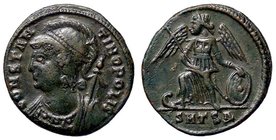 ROMANE IMPERIALI - Anonime - Costantinopoli (334-336) - AE 3 (Tessalonica) - Busto di Costantinopoli con elmo laureato a s. e mantello imperiale e sce...