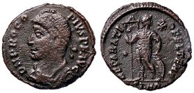 ROMANE IMPERIALI - Procopio (365-366) - AE 3 - Busto diademato e drappeggiato a s. /R L'Imperatore di fronte con la testa a d. con labaro e scudo, in ...