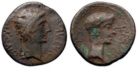 ROMANE PROVINCIALI - Augusto (27 a.C.-14 d.C.) - AE 17 (Tracia) - Testa di Augusto a d., davanti, vaso /R Testa di Rhoemetalces a d. RPC 1720 (AE g. 3...