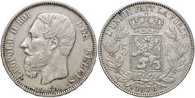 ESTERE - BELGIO - Leopoldo II (1865-1909) - 5 Franchi 1870 Kr. 24 AG
SPL