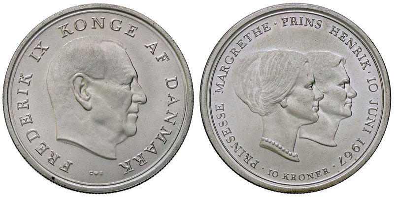 ESTERE - DANIMARCA - Federico IX (1947-1972) - 10 Corone 1967 Kr. 856 AG Matrimo...