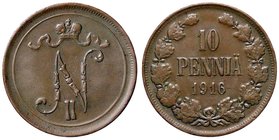 ESTERE - FINLANDIA - Nicola II (1894-1917) - 10 Pennia 1916 Kr. 14 CU
SPL