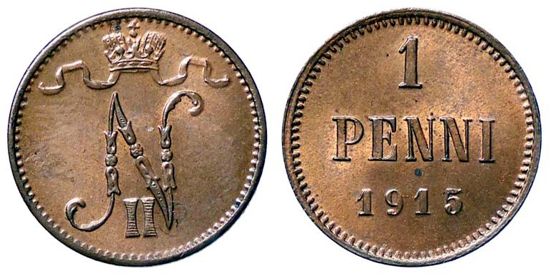 ESTERE - FINLANDIA - Nicola II (1894-1917) - Penni 1915 Kr. 13 CU Rame rosso
FD...