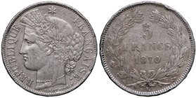 ESTERE - FRANCIA - Terza Repubblica (1870-1940) - 5 Franchi 1870 K Kr. 818.2 R AG Colpetti
BB