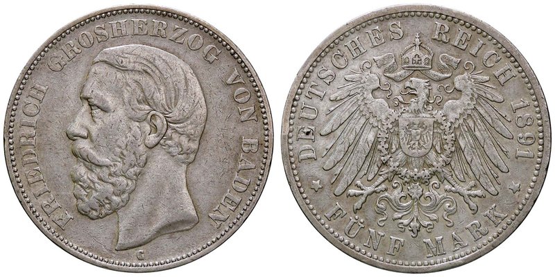 ESTERE - GERMANIA - BADEN - Federico I Gran Duca (1856-1907) - 5 Marchi 1891 G K...