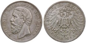 ESTERE - GERMANIA - BADEN - Federico I Gran Duca (1856-1907) - 5 Marchi 1891 G Kr. 268 RR AG "A" normale in Baden Colpetto
BB