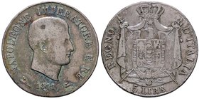 ZECCHE ITALIANE - BOLOGNA - Napoleone I, Re d'Italia (1805-1814) - 5 Lire 1811 Pag. 50; Mont. 80 R AG Contorno in rilievo
MB-BB