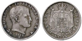 ZECCHE ITALIANE - BOLOGNA - Napoleone I, Re d'Italia (1805-1814) - Lira 1811 Pag. 58; Mont. 98 AG Puntali aguzzi
BB