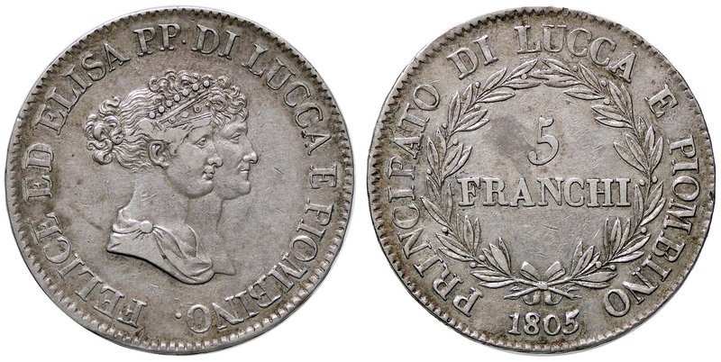 ZECCHE ITALIANE - LUCCA - Elisa Bonaparte e Felice Baciocchi (1805-1814) - 5 Fra...