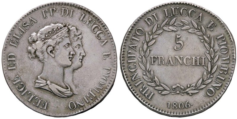 ZECCHE ITALIANE - LUCCA - Elisa Bonaparte e Felice Baciocchi (1805-1814) - 5 Fra...