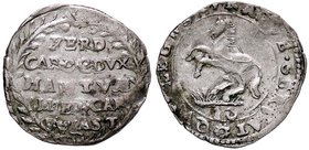 ZECCHE ITALIANE - MANTOVA - Ferdinando Carlo Gonzaga-Nevers (1669-1707) - Mezza lira - Scritta su cinque righe /R Cavallo impennato a s. CNI 69/71; MI...