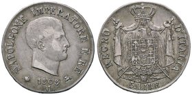 ZECCHE ITALIANE - MILANO - Napoleone I, Re d'Italia (1805-1814) - 5 Lire 1808 Pag. 26; Mont. 218 AG Puntali aguzzi e contorno in rilievo
BB+