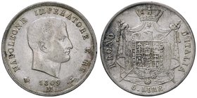 ZECCHE ITALIANE - MILANO - Napoleone I, Re d'Italia (1805-1814) - 5 Lire 1809 Pag. 27a; Mont. 221 AG Puntali aguzzi
qSPL