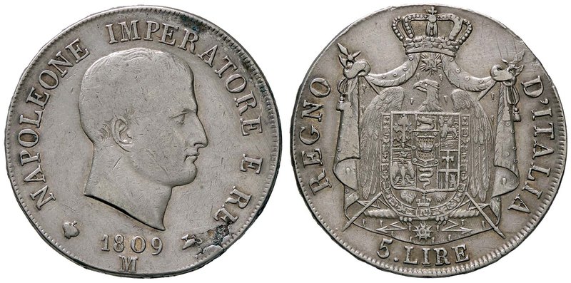 ZECCHE ITALIANE - MILANO - Napoleone I, Re d'Italia (1805-1814) - 5 Lire 1809 Pa...