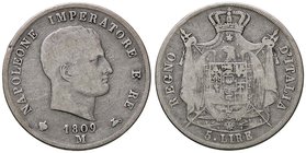 ZECCHE ITALIANE - MILANO - Napoleone I, Re d'Italia (1805-1814) - 5 Lire 1809 Pag. 27a; Mont. 221 AG Puntali aguzzi
qBB