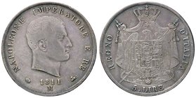 ZECCHE ITALIANE - MILANO - Napoleone I, Re d'Italia (1805-1814) - 5 Lire 1811 Pag. 29; Mont. 224 AG Puntali aguzzi
BB-SPL