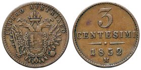 ZECCHE ITALIANE - MILANO - Francesco Giuseppe I d'Asburgo-Lorena (1848-1866) - 3 Centesimi 1852 Pag. 248; Mont. 466 NC CU Aquila
bel BB