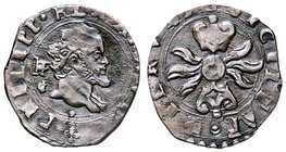 ZECCHE ITALIANE - NAPOLI - Filippo II (1554-1598) - Mezzo carlino - Testa radiata a d. /R Due pietre e due fiamme in croce P.R. 46c; MIR 186/3 R (AG g...