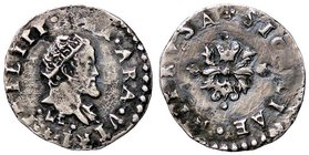 ZECCHE ITALIANE - NAPOLI - Filippo II (1554-1598) - Mezzo carlino - Testa radiata a d. /R Due pietre e due fiamme in croce P.R. 46d; MIR 186/4 (AG g. ...