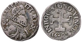 ZECCHE ITALIANE - NAPOLI - Filippo III (1598-1621) - Carlino 1620 - Busto radiato a d. /R Croce potenziata P.R. 18a; MIR 211/1 (AG g. 2,38)Sigle FC/C ...