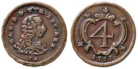 ZECCHE ITALIANE - NAPOLI - Carlo di Borbone (1734-1759) - 4 Cavalli 1757 P.R. 65; Mont. 106 R CU
qSPL/SPL