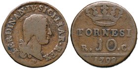 ZECCHE ITALIANE - NAPOLI - Ferdinando IV di Borbone (primo periodo, 1759-1799) - 10 Tornesi 1798 Mont. 258; Gig. 113 CU
MB-BB