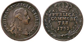 ZECCHE ITALIANE - NAPOLI - Ferdinando IV di Borbone (primo periodo, 1759-1799) - Pubblica 1791 P.R. 107; Mont. 279 R CU
BB+