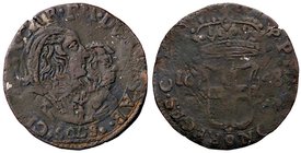 SAVOIA - Carlo Emanuele II, reggenza (1638-1648) - 5 Soldi 1648 - Busti del Duca e della Reggente accollati a d. /R Stemma semplice in cartella corona...