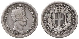 SAVOIA - Carlo Alberto (1831-1849) - 25 Centesimi 1833 T Pag. 332; Mont. 206 R AG
meglio di MB