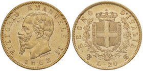 SAVOIA - Vittorio Emanuele II Re d'Italia (1861-1878) - 20 Lire 1862 T Pag. 456; Mont. 132 AU
qFDC