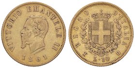 SAVOIA - Vittorio Emanuele II Re d'Italia (1861-1878) - 10 Lire 1861 T Pag. 476; Mont. 153 RRRR AU Colpetto
qBB/BB