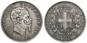 SAVOIA - Vittorio Emanuele II Re d'Italia (1861-1878) - 5 Lire 1865 T Pag. 487; Mont. 167 R AG
bel BB