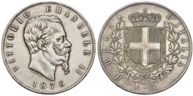 SAVOIA - Vittorio Emanuele II Re d'Italia (1861-1878) - 5 Lire 1876 R Pag. 501; Mont. 188 AG Abilmente lavata
BB+/qSPL