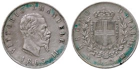 SAVOIA - Vittorio Emanuele II Re d'Italia (1861-1878) - 2 Lire 1863 N Stemma Pag. 506; Mont. 196 AG Colpetto
BB