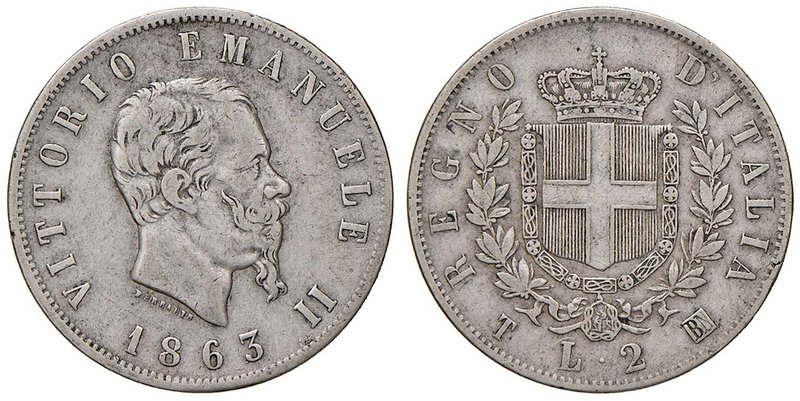 SAVOIA - Vittorio Emanuele II Re d'Italia (1861-1878) - 2 Lire 1863 T Stemma Pag...