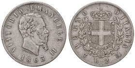 SAVOIA - Vittorio Emanuele II Re d'Italia (1861-1878) - 2 Lire 1863 T Stemma Pag. 507; Mont. 195 NC AG
MB-BB