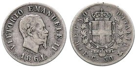 SAVOIA - Vittorio Emanuele II Re d'Italia (1861-1878) - 50 Centesimi 1861 F Stemma Pag. 520; Mont. 211 RR AG
qBB