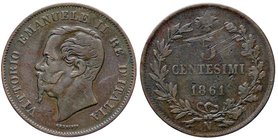 SAVOIA - Vittorio Emanuele II Re d'Italia (1861-1878) - 5 Centesimi 1861 N Pag. manca; Mont. 249b NC CU Testa tozza Segni al R/
qBB