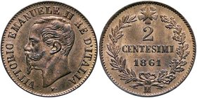 SAVOIA - Vittorio Emanuele II Re d'Italia (1861-1878) - 2 Centesimi 1861 M Pag. 557; Mont. 254 CU Rame rosso
FDC