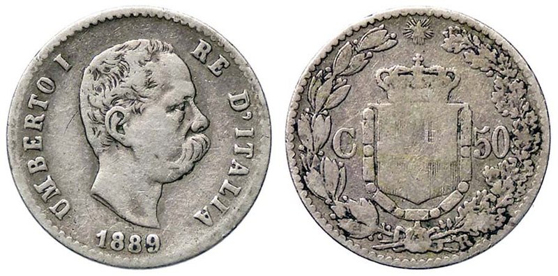 SAVOIA - Umberto I (1878-1900) - 50 Centesimi 1889 Pag. 608; Mont. 55 R AG
MB