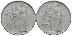 REPUBBLICA ITALIANA - Repubblica Italiana (monetazione in lire) (1946-2001) - 100 Lire 1957 e 1965 AC Lotto di 2 monete
med. SPL