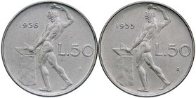 REPUBBLICA ITALIANA - Repubblica Italiana (monetazione in lire) (1946-2001) - 50 Lire 1955 e 1956 AC Lotto di 2 monete
qFDC÷FDC