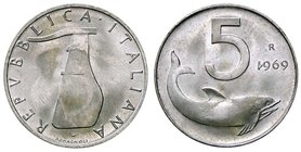 REPUBBLICA ITALIANA - Repubblica Italiana (monetazione in lire) (1946-2001) - 5 Lire 1969 Mont. 12 NC IT 1 della data rovesciato
FDC