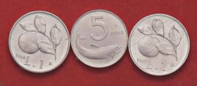 REPUBBLICA ITALIANA - Repubblica Italiana (monetazione in lire) (1946-2001) - Lira 1948 e 1949 IT Assieme a 5 lire 1989 Timone rovesciato - Lotto di 3...