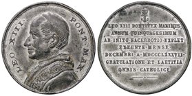 MEDAGLIE - PAPALI - Leone XIII (1878-1903) - Medaglia 1887 - 50° Anniversario di Sacerdozio - Busto a s. /R Scritta MB Ø 40
bello SPL