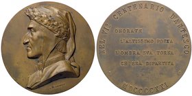 MEDAGLIE - PERSONAGGI - Dante Alighieri (1265-1321) - Medaglia 1921 - VI° centenario dantesco - Testa laureata a s. /R Scritta AE Opus: Giorgi Ø 60
b...