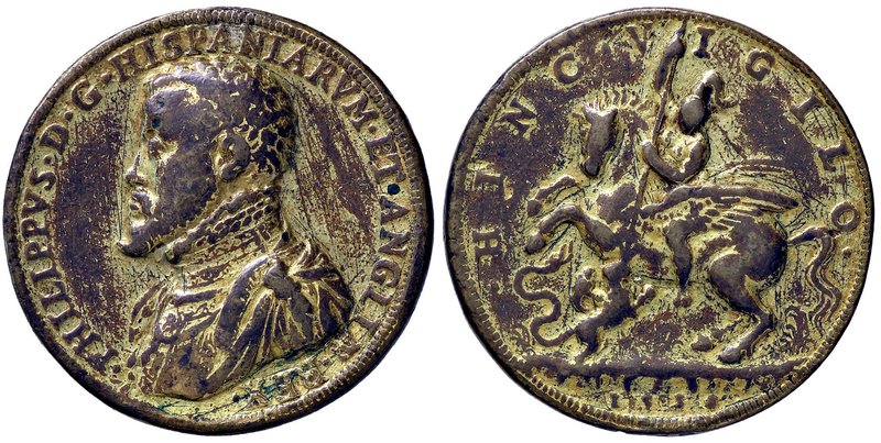 MEDAGLIE - PERSONAGGI - Filippo II di Spagna (1527-1598) - Medaglia 1556 - Oppos...
