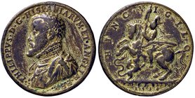 MEDAGLIE - PERSONAGGI - Filippo II di Spagna (1527-1598) - Medaglia 1556 - Opposizione al protestantesimo e soppressione della ribellione di Sir Thoma...